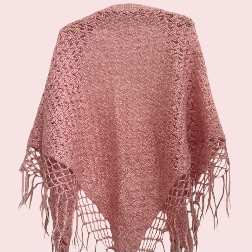 Mohair Crochet Shawl with Fringe - Picture 4 of 6